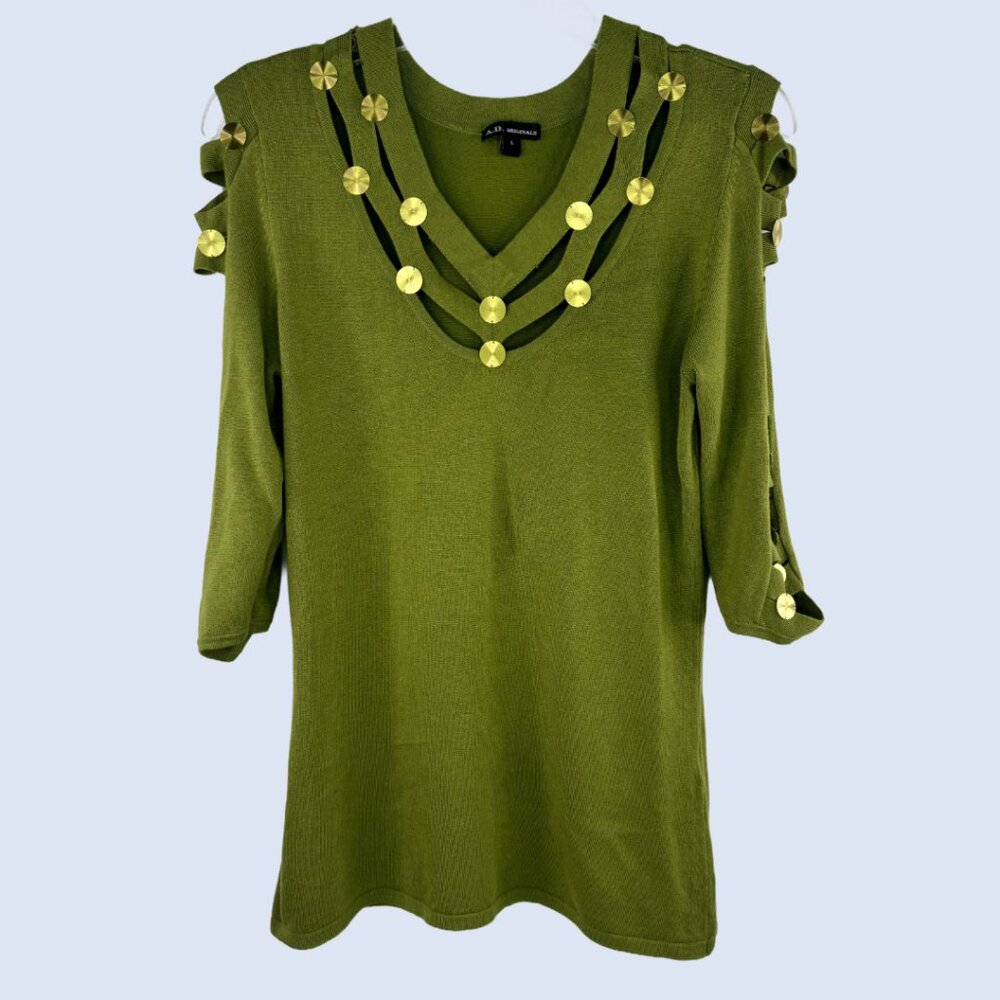 Women's Green Cutout Sweater Size :L